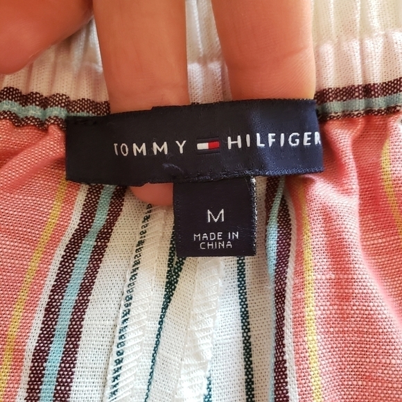 NWOT Tommy Hilfiger Coral Striped High Rise Linen Belted Crop Pants Medium - Picture 5 of 6